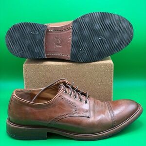 HS Trask Cap Toe Oxford Dress Shoes Mens 10 M Brown Bison Leather Vibram Italy